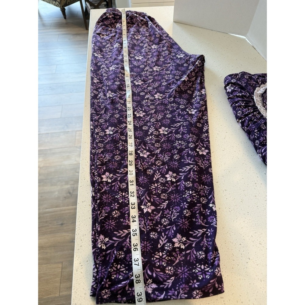 Dreams & Co Pajama Set Purple Floral Lace Capped Sleeves Size M 14-16 - Picture 3 of 11